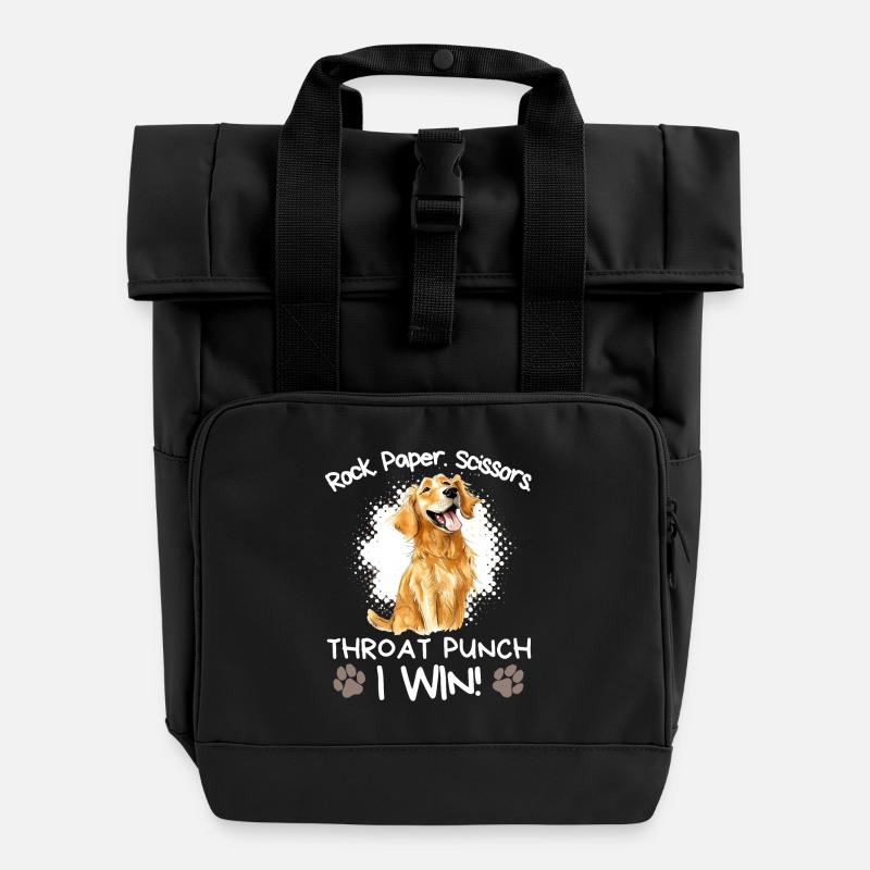 Roche Papier Ciseaux Golden Retriever Drôle - Sac à dos Roll Top à deux anses - noir