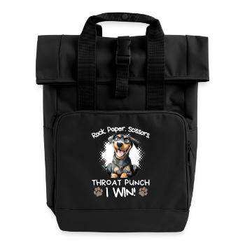 Rock Paper Scissors Rottweiler Lustig Humor - Rolltop Rucksack mit zwei Griffen - Schwarz - Vorne