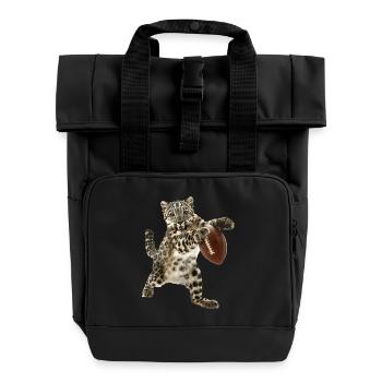 Schneeleoparden Fußball - Rolltop Rucksack mit zwei Griffen - Schwarz - Vorne