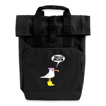 Hello Möwe Gummistiefel Stiefel Hallo Moin - Rolltop Rucksack mit zwei Griffen - Schwarz - Vorne