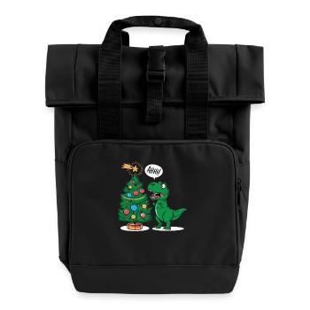 Funny T-Rex and Christmas Tree Christmas - Roll Top Backpack with Two Handles - black - Front