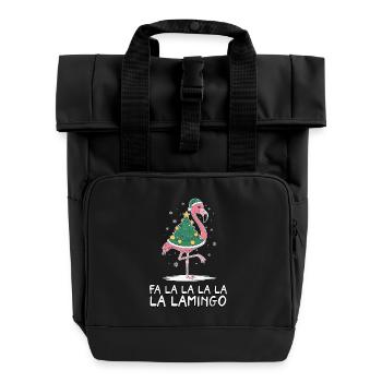 Fa La La Lamingo Drôle de Noël Flamingo - Sac à dos Roll Top à deux anses - noir - Devant