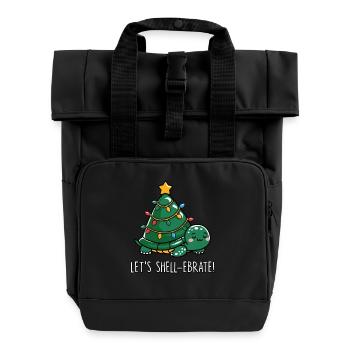 Let’s Shell-ebrate Süße Weihnachtsschildkröte - Rolltop Rucksack mit zwei Griffen - Schwarz - Vorne