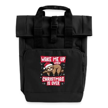 Wake Me Up Funny Christmas Sloth Christmas - Roll Top Backpack with Two Handles - black - Front