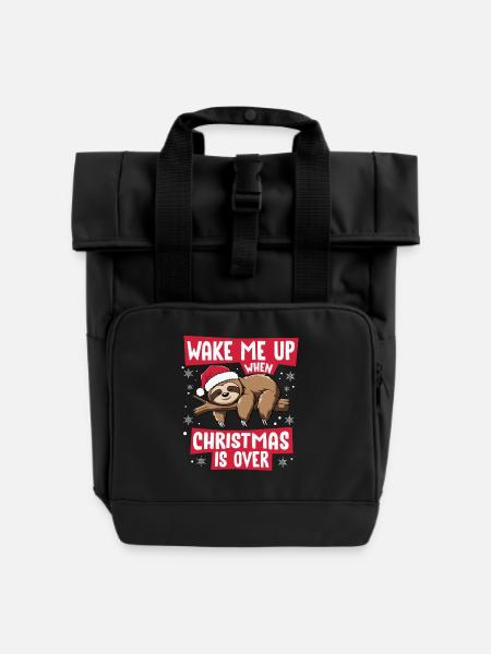 Wake Me Up Lustiges Weihnachtsfaultier Weihnachten - Rolltop Rucksack mit zwei Griffen - Schwarz