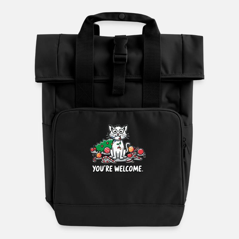 You’re Welcome Lustige Chaos-Katze Weihnachten - Rolltop Rucksack mit zwei Griffen - Schwarz