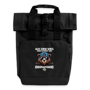 Aus dem Weg hier kommt ein Kindergartenkind Kiga - Rolltop Rucksack mit zwei Griffen - Schwarz - Vorne