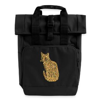 Bengal Cat Geometric - Roll Top Backpack with Two Handles - black - Front