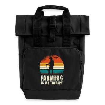 Farming Is My Therapy Retro Farmer - Roll Top Backpack with Two Handles - black - Front
