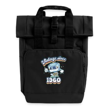 65 Years Old Vintage 1960 Cassette Tape Retro - Roll Top Backpack with Two Handles - black - Front