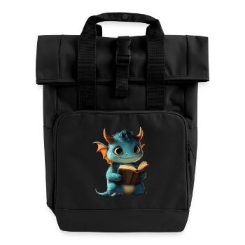 Niedlicher blauer Drache – Magie für Bücherfans - Rolltop Rucksack mit zwei Griffen - Schwarz - Vorne