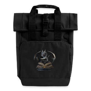 Eleganter schwarzer Drache – Epischer Drachen - Rolltop Rucksack mit zwei Griffen - Schwarz - Vorne