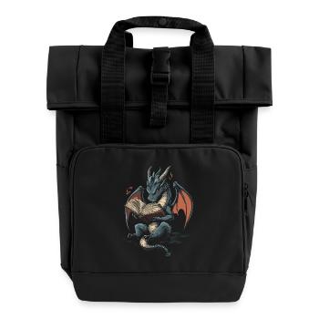 Playful Gray Dragon Magical Talesfa - Roll Top Backpack with Two Handles - black - Front