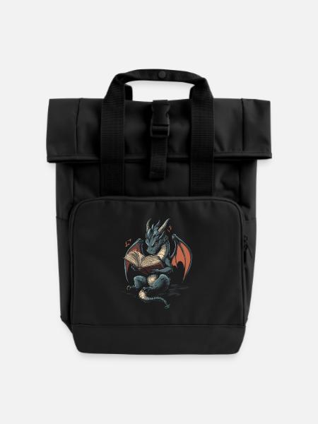 geVerspielter grauer Drache Magische Geschichtenfa - Rolltop Rucksack mit zwei Griffen - Schwarz