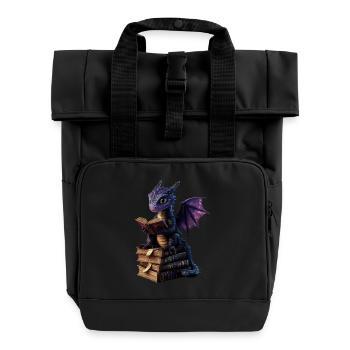 Dragon violet avec des livres – Magie pour les rats de bibliothèque - Sac à dos Roll Top à deux anses - noir - Devant