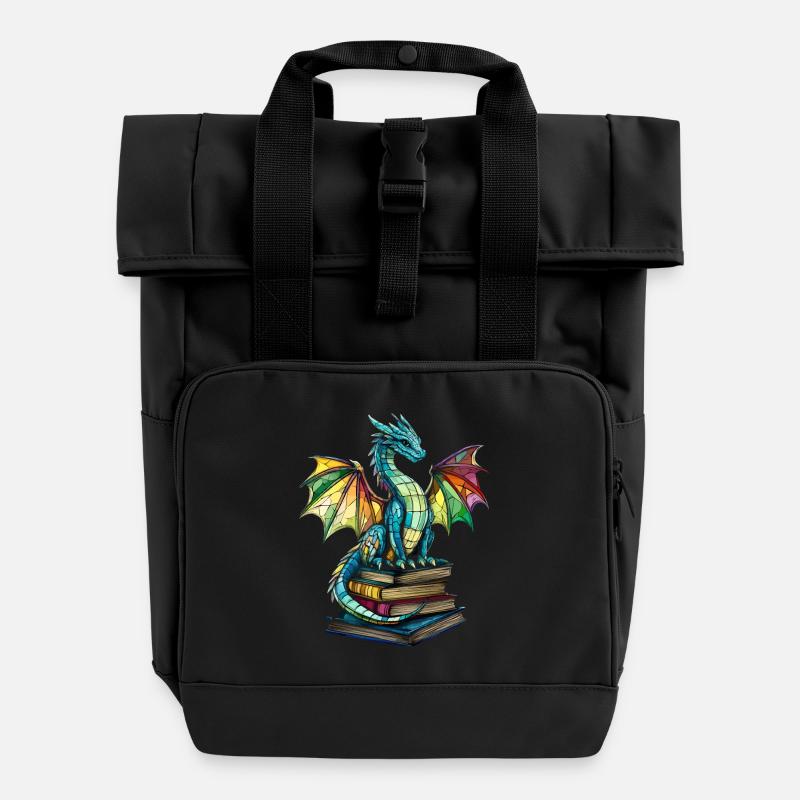 Vitrail Dragon – Artful Design Fantasy Fans - Sac à dos Roll Top à deux anses - noir