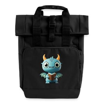 Verspielter blauer Drache – Fantasie für Leser - Rolltop Rucksack mit zwei Griffen - Schwarz - Vorne