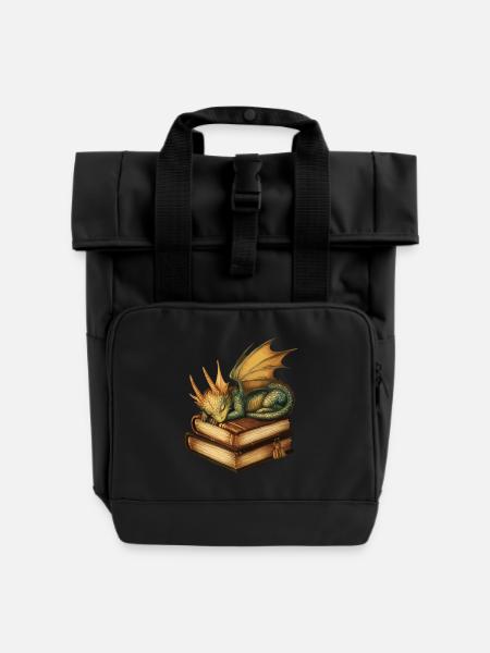 drachenSchlafender goldener Drache – Fantasie auf - Rolltop Rucksack mit zwei Griffen - Schwarz