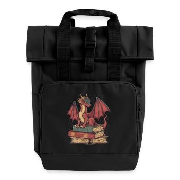 Roter Drache auf Büchern – Fantasie für Leser - Rolltop Rucksack mit zwei Griffen - Schwarz - Vorne