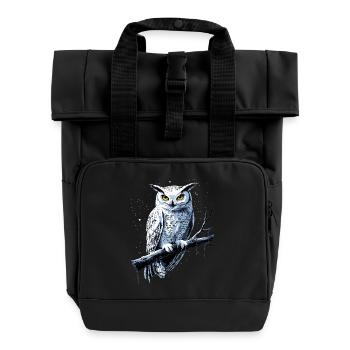 Owl Barn Owl Owl Owl Owl Cute Owls - Roll Top Backpack with Two Handles - black - Front