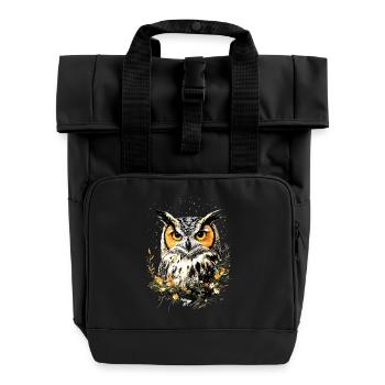 Owl Barn Owl Owl Owl Owl Cute Owls - Roll Top Backpack with Two Handles - black - Front