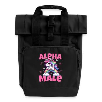 Mignon mâle licorne alpha chevauchant l’arc-en-ciel - Sac à dos Roll Top à deux anses - noir - Devant