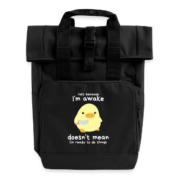 « Juste parce que je suis réveillé » - Canard avec un couteau Meme - Sac à dos Roll Top à deux anses - noir - Devant