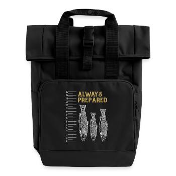 Always Prepared Fischmotiv mit Maßstab für Angler - Rolltop Rucksack mit zwei Griffen - Schwarz - Vorne