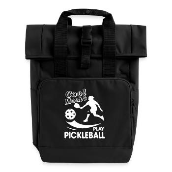 Cool Moms Play Pickleball - Roll Top Backpack with Two Handles - black - Front