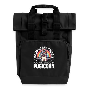 MAJESTÄTISCH UND KUSCHELIG - MOPS UND EINHORN - PUGICORN - Rolltop Rucksack mit zwei Griffen - Schwarz - Vorne