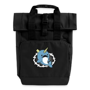 Funny Narwhal - Roll Top Backpack with Two Handles - black - Front