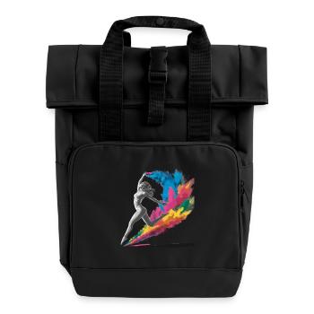Muschel Strand Szene Serene Ozean Landschaft - Rolltop Rucksack mit zwei Griffen - Schwarz - Vorne