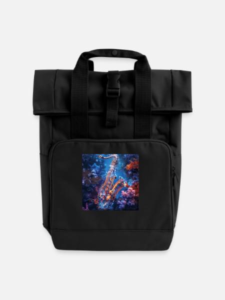 Saxophon - Rolltop Rucksack mit zwei Griffen - Schwarz