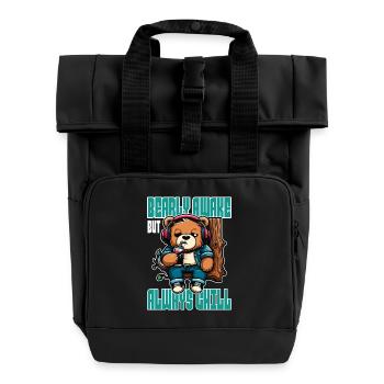 Bearly Awake - Lustiges Bären-Design - Rolltop Rucksack mit zwei Griffen - Schwarz - Vorne