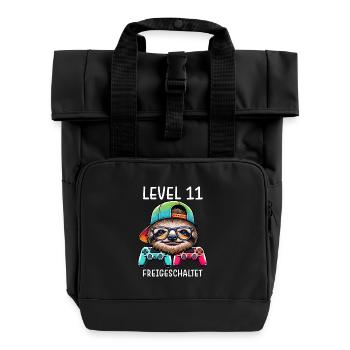 Level 11 Freigeschaltet Gamer Geburtstag Faultier - Rolltop Rucksack mit zwei Griffen - Schwarz - Vorne
