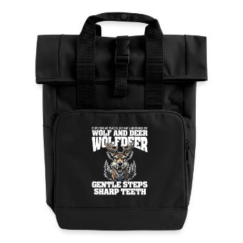 SANFTE SCHRITTE, SCHARFE ZÄHNE - WOLF UND REH - Rolltop Rucksack mit zwei Griffen - Schwarz - Vorne