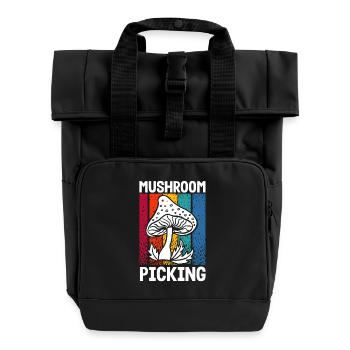 Mushroom Picker Vintage Stripe Design - Roll Top Backpack with Two Handles - black - Front