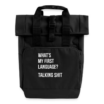 what's my first language talking - Roll Top Backpack with Two Handles - black - Front