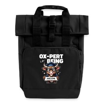 OX PERT IN BEING AWESOME - Roll Top Backpack with Two Handles - black - Front