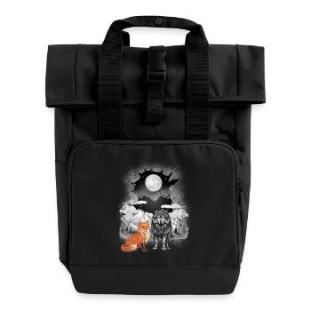 Gebirge Natur Wölfe Wölfe Fuchs Füchse Berge Mond - Rolltop Rucksack mit zwei Griffen - Schwarz - Vorne