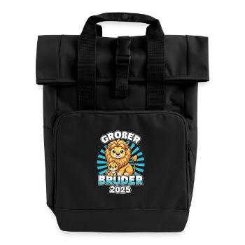 Großer Bruder 2025 Löwenstarkes Geschwister - Rolltop Rucksack mit zwei Griffen - Schwarz - Vorne
