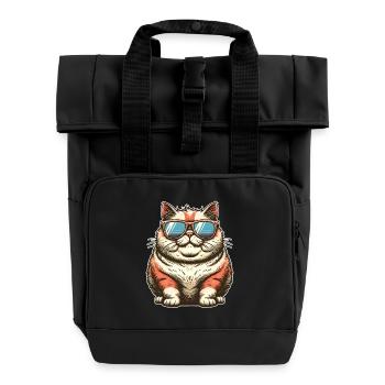 Dicke Coole Katze - Rolltop Rucksack mit zwei Griffen - Schwarz - Vorne