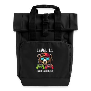 Level 11 Freigeschaltet Gamer Geburtstag Gaming - Rolltop Rucksack mit zwei Griffen - Schwarz - Vorne