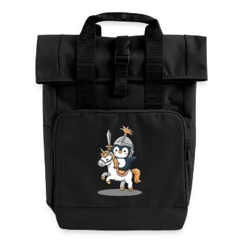Knight Penguin chevauche une licorne - Sac à dos Roll Top à deux anses - noir - Devant