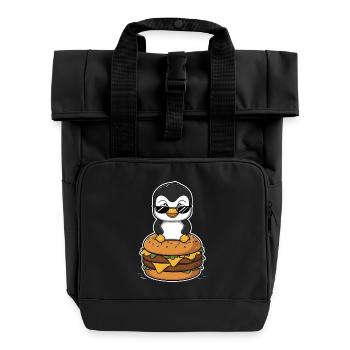 Cool penguin with burger - Roll Top Backpack with Two Handles - black - Front