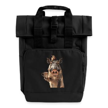 Warzenschwein Kaffee - Rolltop Rucksack mit zwei Griffen - Schwarz - Vorne