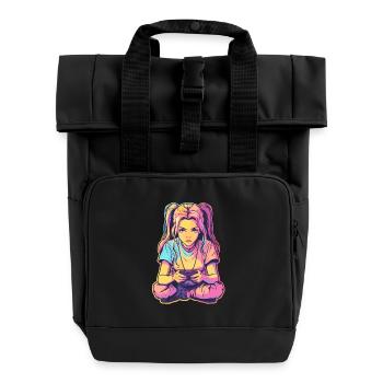 Gaming Girl Comic Look - Roll Top Backpack with Two Handles - black - Front