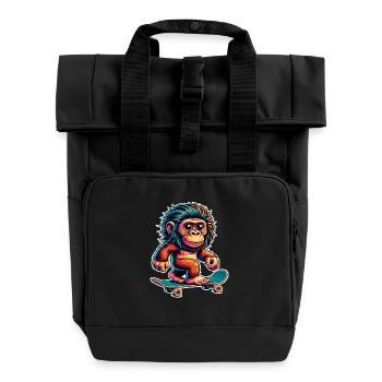 Neanderthal Skateboard Skater - Roll Top Backpack with Two Handles - black - Front
