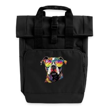 Pitbull Bulldog Pittie American Pitbull Terrier - Roll Top Backpack with Two Handles - black - Front