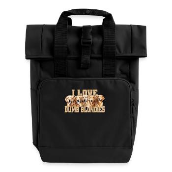 I Love Dumb Blondies Dog Illustration Golden - Roll Top Backpack with Two Handles - black - Front
